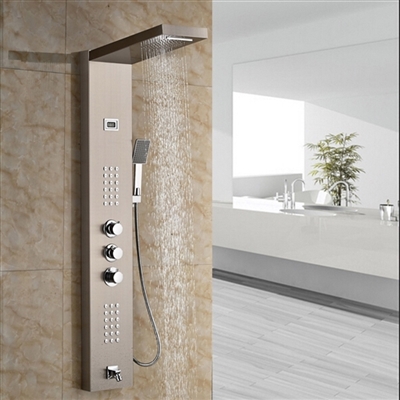 Roman Luxury Digital Display Brushed Nickel Finish Shower Panel with Handheld Shower Head